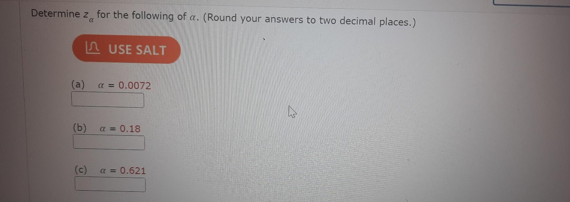 Determine Zα For The Following Of α www.chegg.com