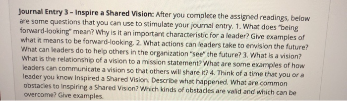 Solved Journal Entry 3 Inspire A Shared Vision After You Chegg