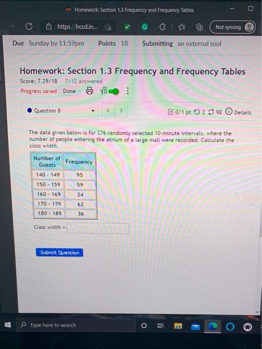 Solved Homework Section 1.3 Frequency and Frequency Tables C | Chegg.com