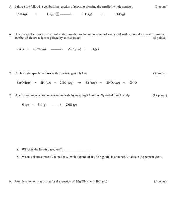 Solved 5. Balance the following combustion reaction of | Chegg.com