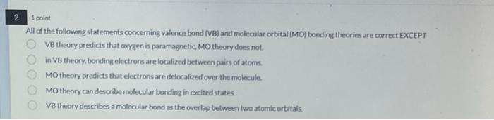 Solved 1 point. Which of the following concerning σ and π | Chegg.com