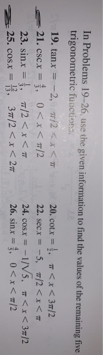 Solved In Problems 19.-26, use the given information to find | Chegg.com