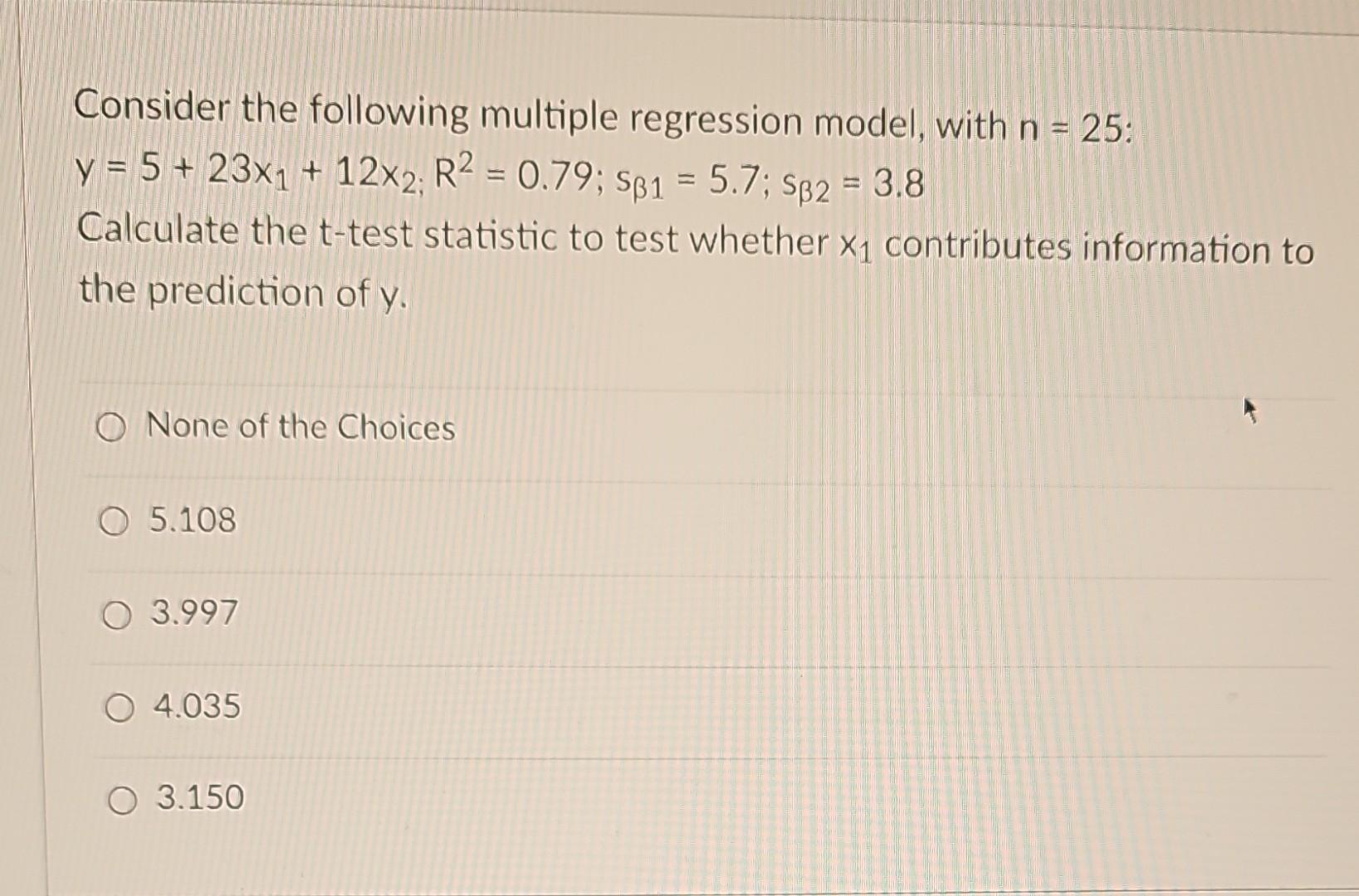 Solved Consider The Following Multiple Regression Model, | Chegg.com