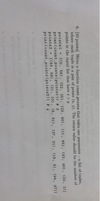 Solved 6. (10 points) Write a function count points that | Chegg.com