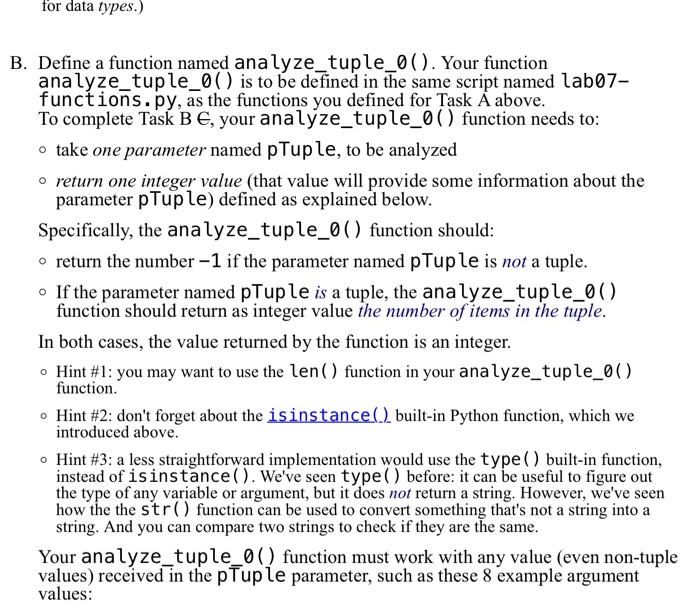 Solved for data types.) B. Define a function named | Chegg.com