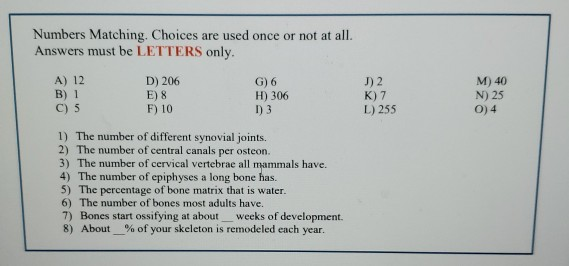 Solved Numbers Matching Choices Are Used Once Or Not At Chegg Com