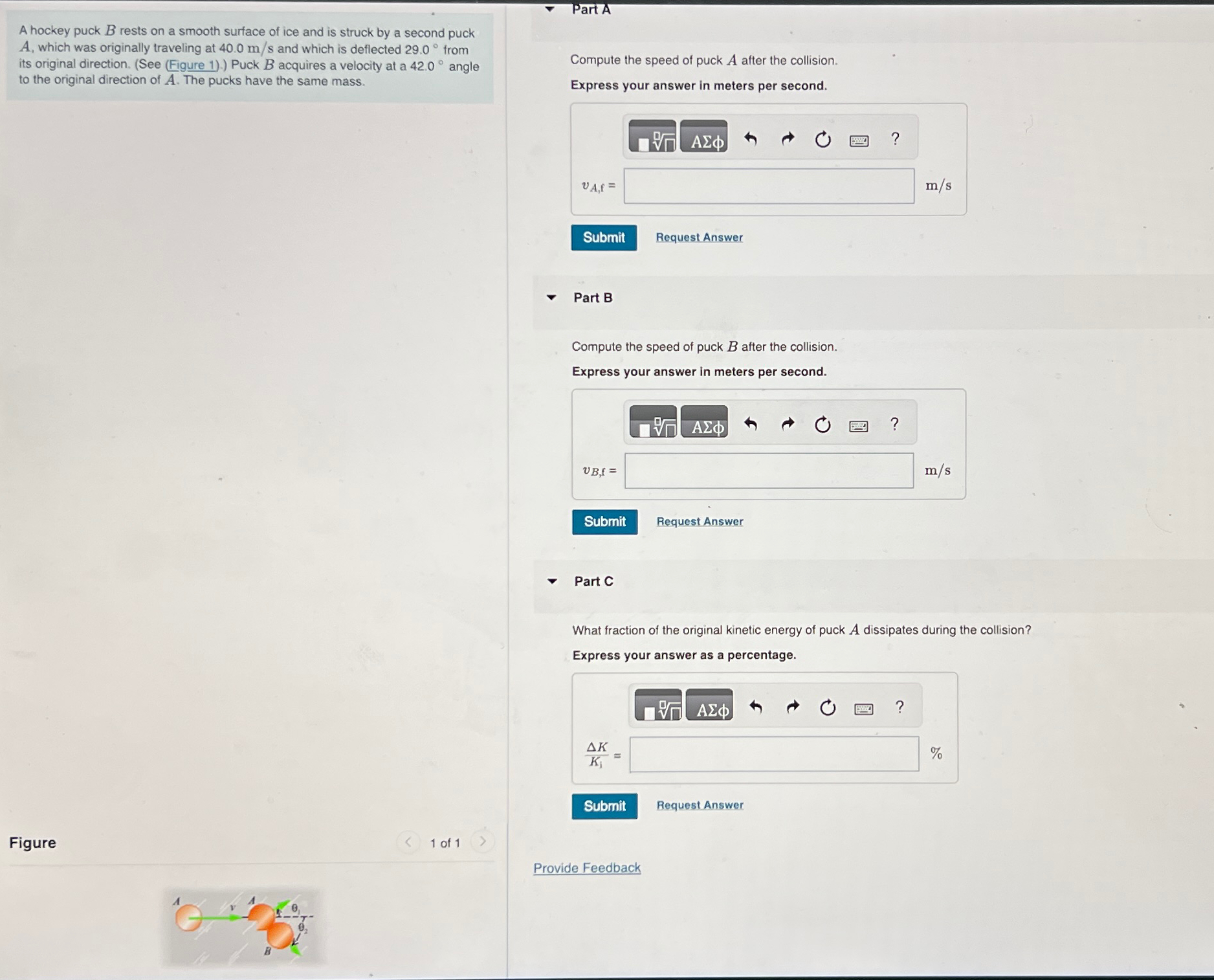 Solved A hockey puck B ﻿rests on a smooth surface of ice and