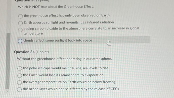 Solved Which is NOT true about the Greenhouse Effect: the | Chegg.com