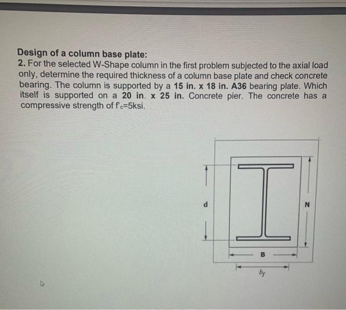Solved Design of a column base plate: 2. For the selected | Chegg.com