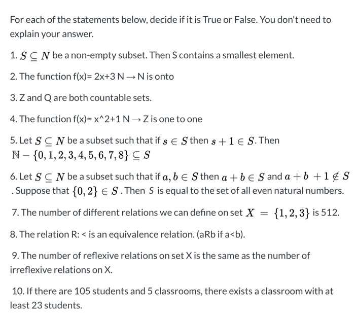 Solved For Each Of The Statements Below Decide If It Is Chegg Com