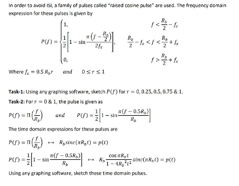 Solved In order to avoid ISI, a family of pulses called | Chegg.com