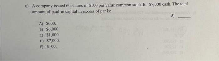 Solved 8) A company issued 60 shares of $100 par value | Chegg.com