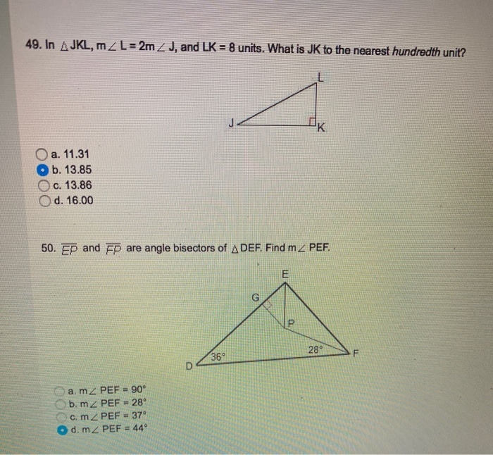 Solved 50. EP and FP are angle bisectors of A DEF. Find