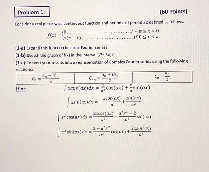 Solved Problem 1: (60 Points) Consider a real piece-wise | Chegg.com
