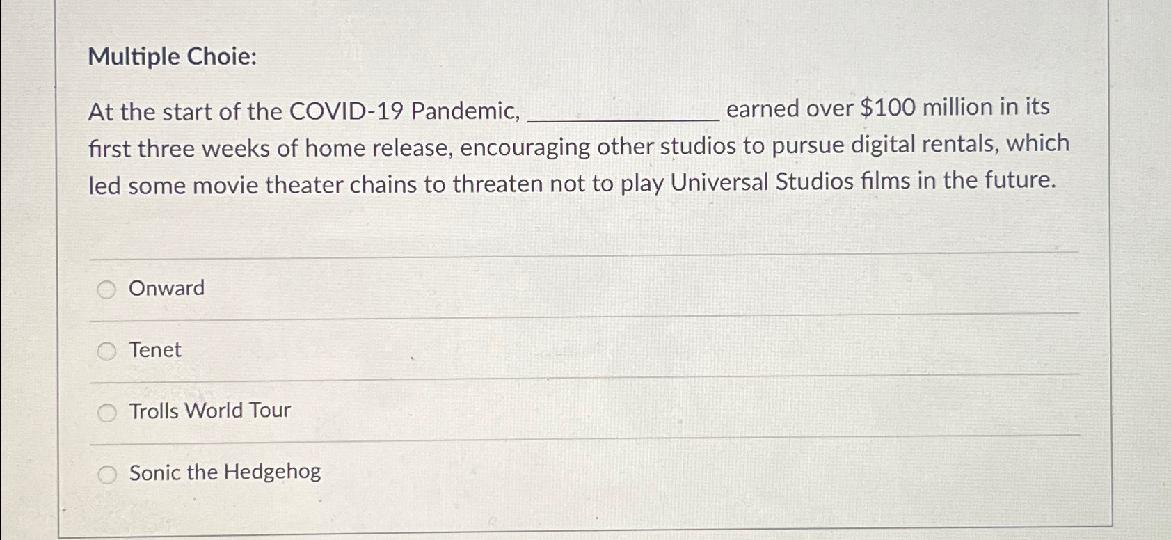 Solved Multiple ChoieAt the start of the COVID19 ﻿Pandemic