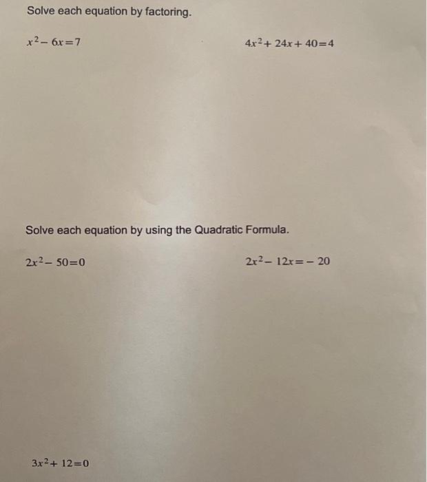 Solved Solve each equation by factoring. x2−6x=7 | Chegg.com