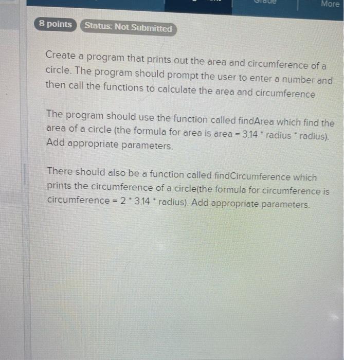 Solved Create a program that prints out the area and | Chegg.com