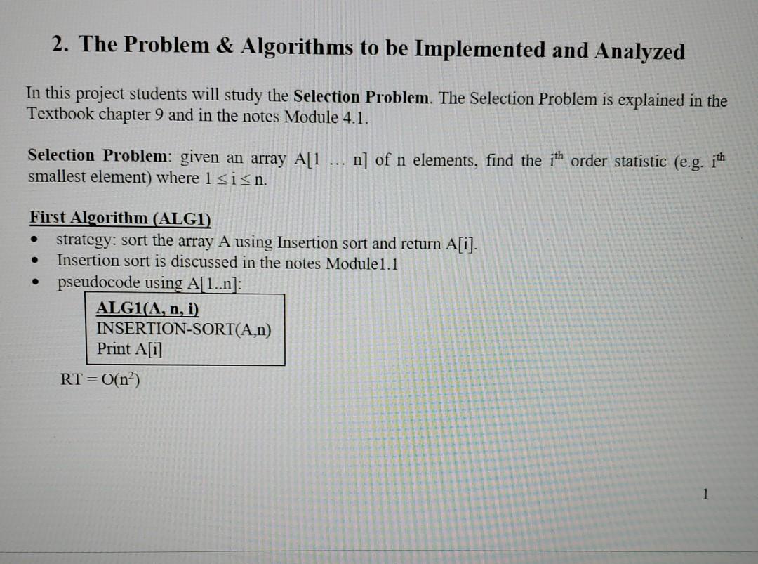 Solved 2. The Problem & Algorithms to be Implemented and | Chegg.com