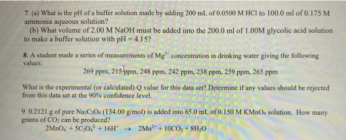 Solved 7. (a) What is the pH of a buffer solution made by | Chegg.com