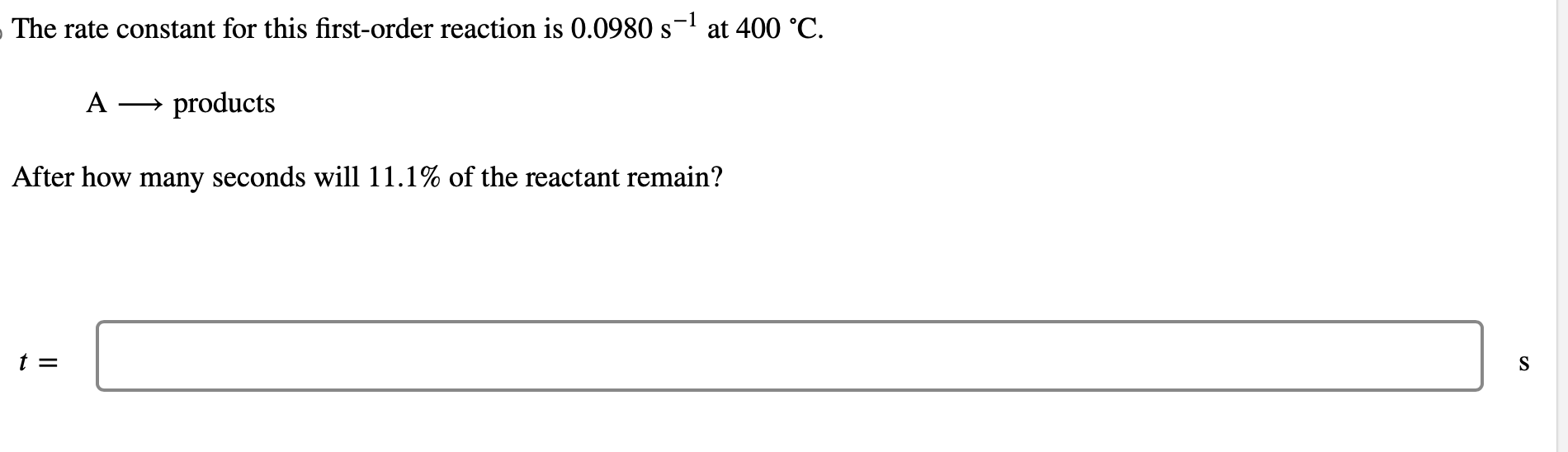 Solved The rate constant for this first-order reaction is | Chegg.com