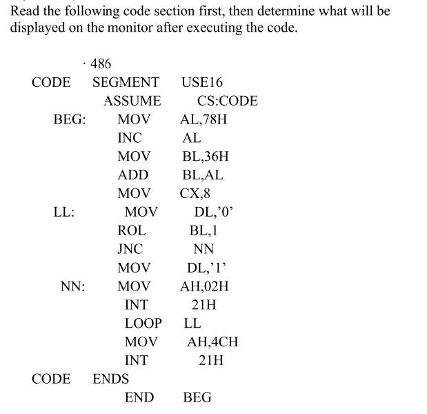 Solved Read the following code section first, then determine | Chegg.com