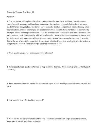 Solved Diagnostic Virology Case Study #3 Patient A A 17 yr | Chegg.com