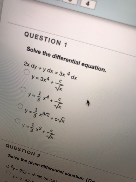 Solved QUESTION 1 Solve the differential equation. 2x dy + y | Chegg.com