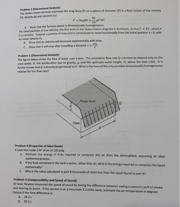 Solved Problem 2 (Dimensional Analysis) The Stokes Oseen | Chegg.com
