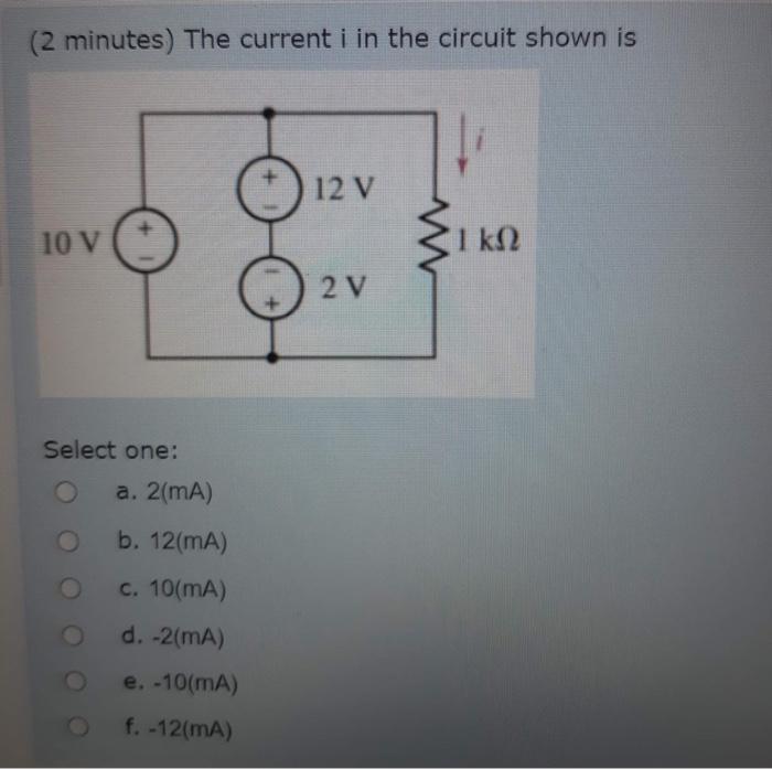 Solved (2 minutes) The current i in the circuit shown is 12 | Chegg.com
