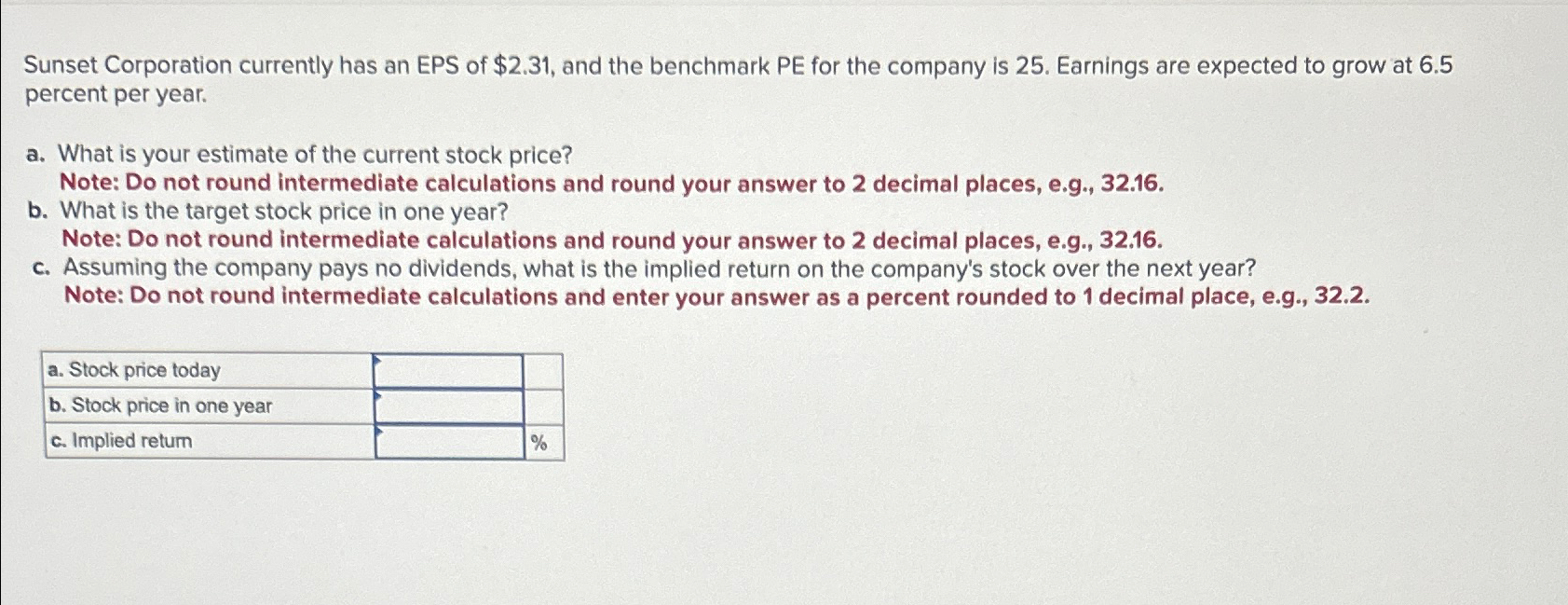 Solved Sunset Corporation currently has an EPS of $2.31, | Chegg.com