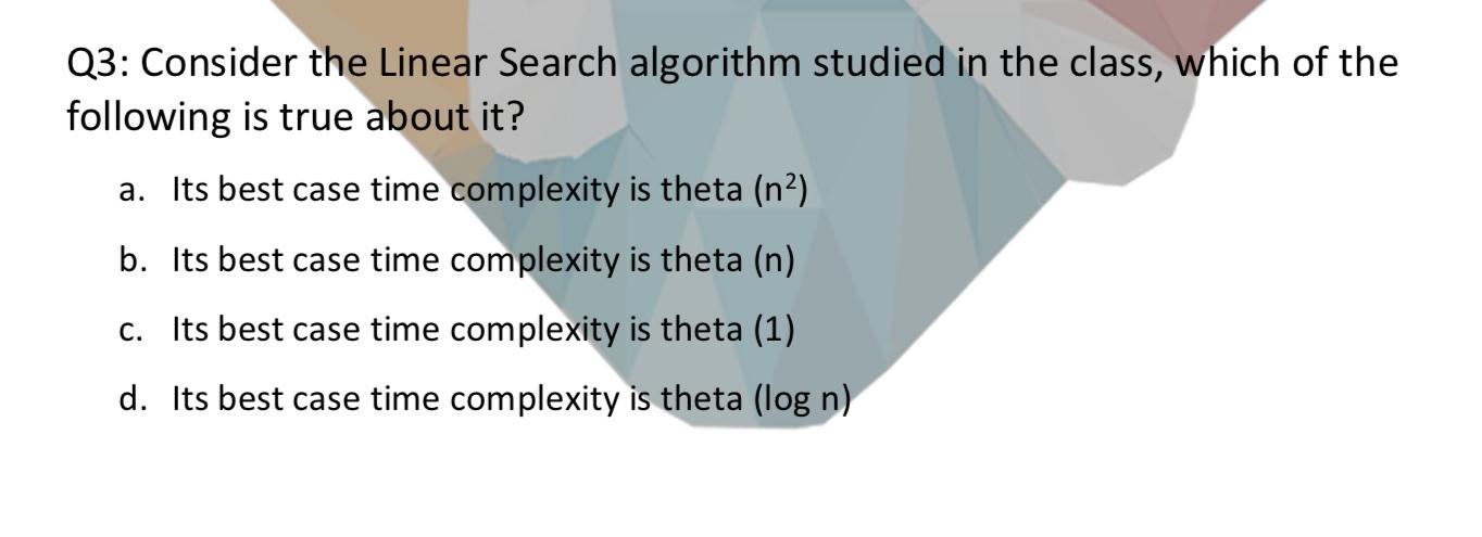 Solved Q3: Consider the Linear Search algorithm studied in | Chegg.com