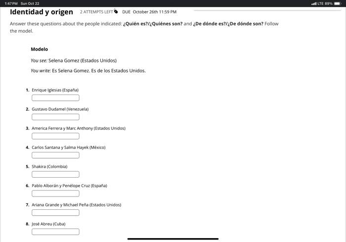 help this is my spanish homework that i dont | Chegg.com
