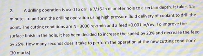 Solved 2. A drilling operation is used to drill a 7/16-in | Chegg.com