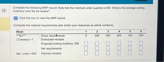 Solved K Complete The Following MRP Record. Note That The | Chegg.com