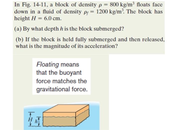 Solved In Fig. 1411, a block of density ρ=800 kg/m3 floats