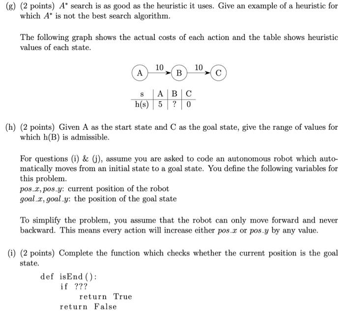 (8) (2 points) A* search is as good as the heuristic | Chegg.com