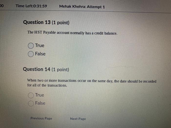 Solved DO Mehak Khehra Attempt 1 Question 13 1 Point The Chegg