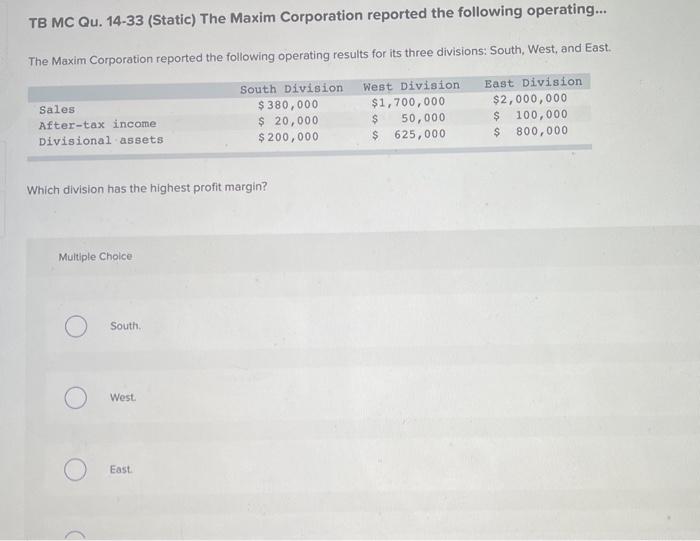 Solved Tb Mc Qu 14 33 Static The Maxim Corporation