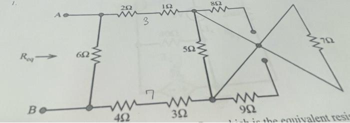 8ΩΣ 3 5Ω 6Ω4 S 7 un Βο Ν 9Ω the equivalent resi 4Ω 3Ω