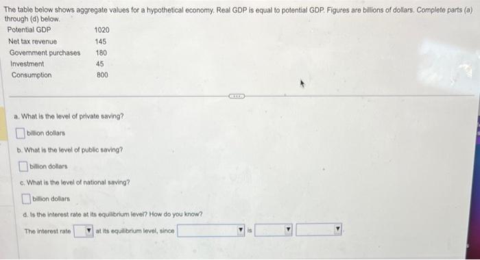 Solved The table below shows aggregate values for a | Chegg.com