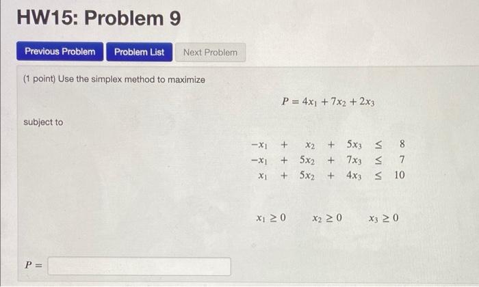 Solved HW15: Problem 9 Previous Problem Problem List Next | Chegg.com