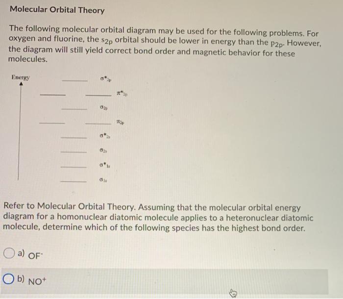 Solved Molecular Orbital Theory The Following Molecular | Chegg.com