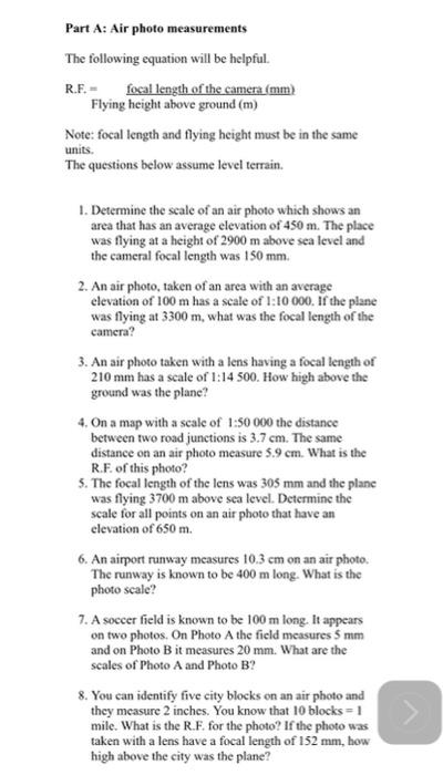 Solved Part A: Air photo measurements The following equation | Chegg.com