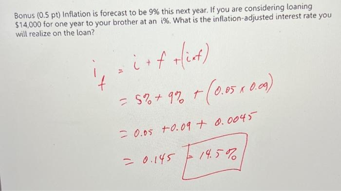Solved Bonus (0.5 pt) Inflation is forecast to be 9% this | Chegg.com