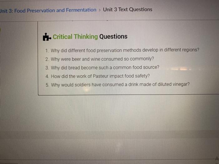 Solved Unit 3: Food Preservation And Fermentation Unit 3 | Chegg.com