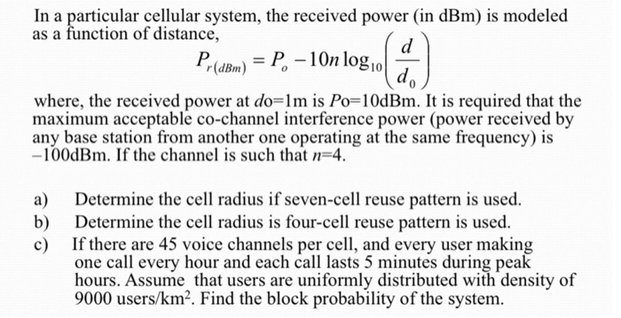 In a particular cellular system, the received power | Chegg.com