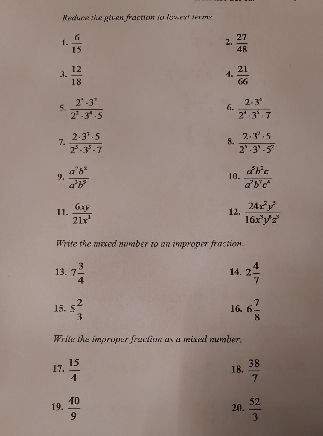 Solved Reduce the given fraction to lowest terms. 1. 156 2. | Chegg.com