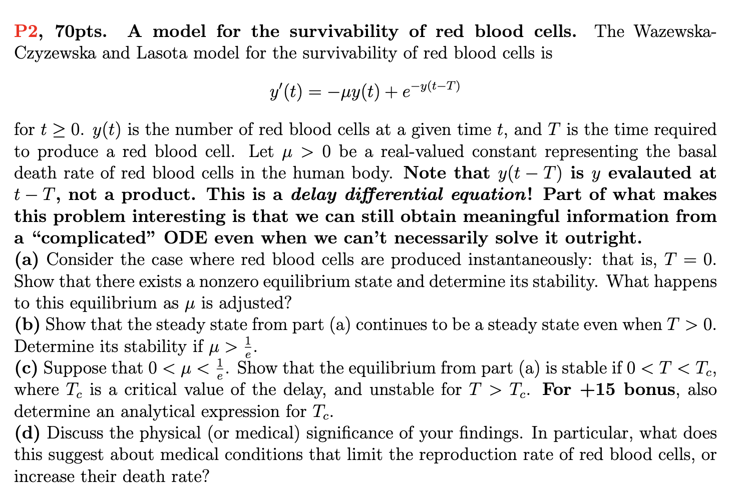 Solved P2, 70pts. ﻿A Model For The Survivability Of Red | Chegg.com