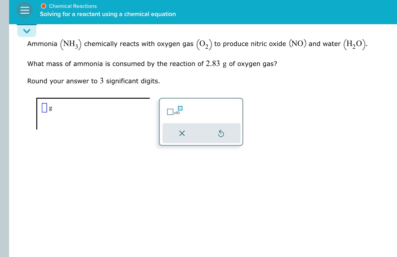 Solved Chemical ReactionsSolving for a reactant using a | Chegg.com