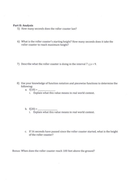 Solved Roller Coaster Project-Investigate Piecewise | Chegg.com